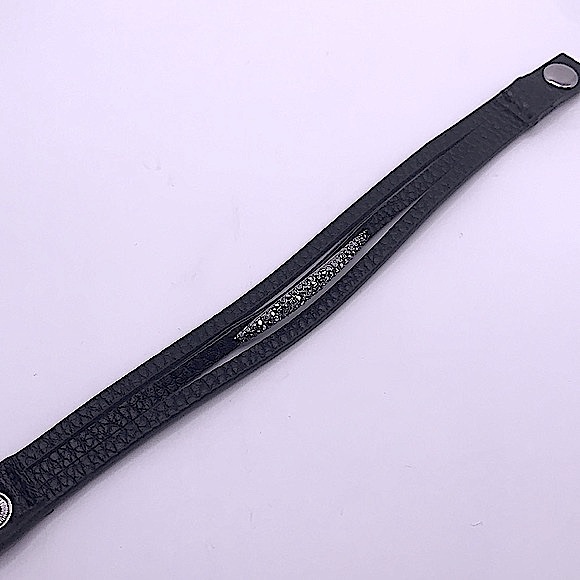 Black Leather Wrap Bracelet W/Faceted Crystals NEW - Picture 5 of 6